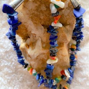 Unique Natural multi stone necklaces, silver clasp